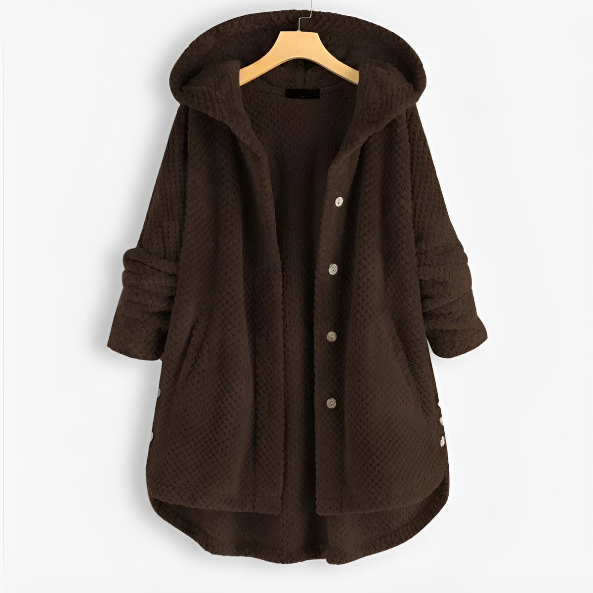 Veste à capuche pour femmes coupe ample manches longues boutons poches latérales