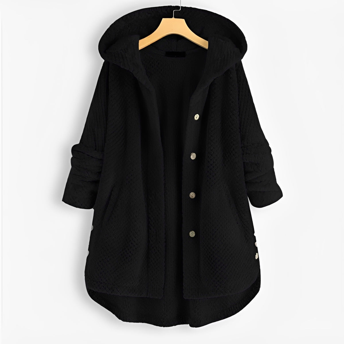 Veste à capuche pour femmes coupe ample manches longues boutons poches latérales