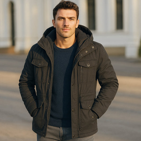 Veste d'hiver pour homme à capuche design quilté plusieurs poches coupe régulière