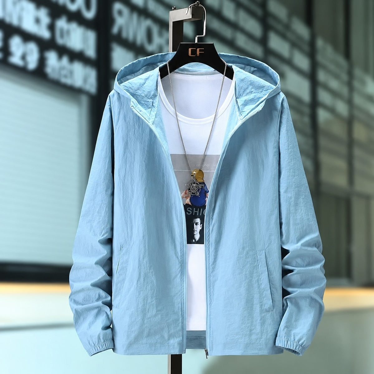 Veste homme légère à capuche respirante zip coupe relaxée