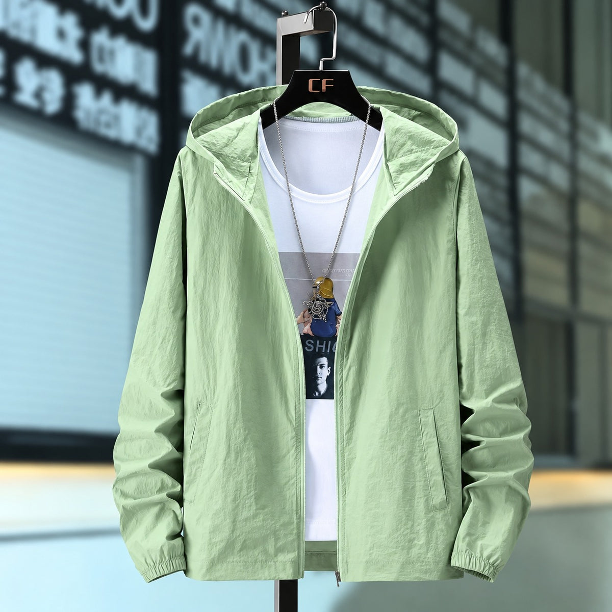Veste homme légère à capuche respirante zip coupe relaxée