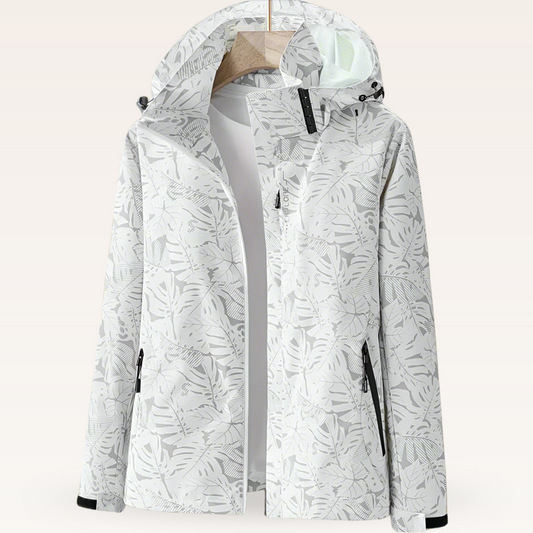 Veste imperméable pour femmes légère avec capuche ajustable et motif feuille