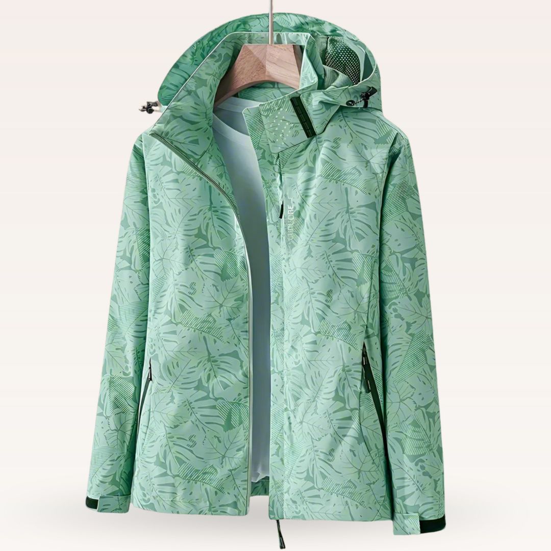 Veste imperméable pour femmes légère avec capuche ajustable et motif feuille