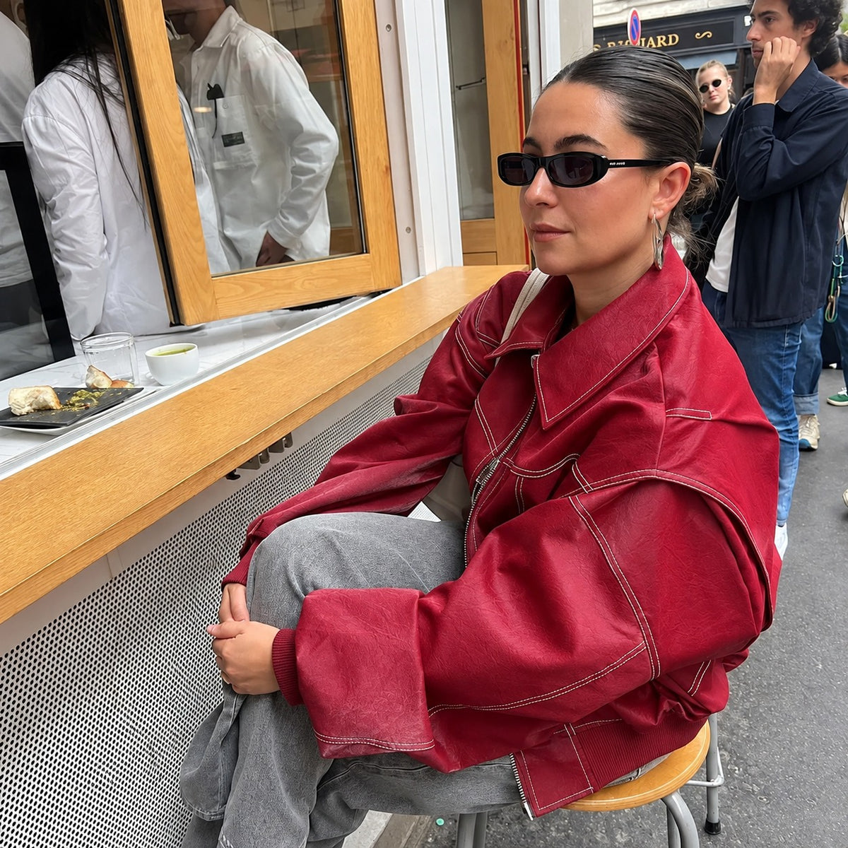 Veste oversize pour femmes à fermeture éclair et coutures contrastées