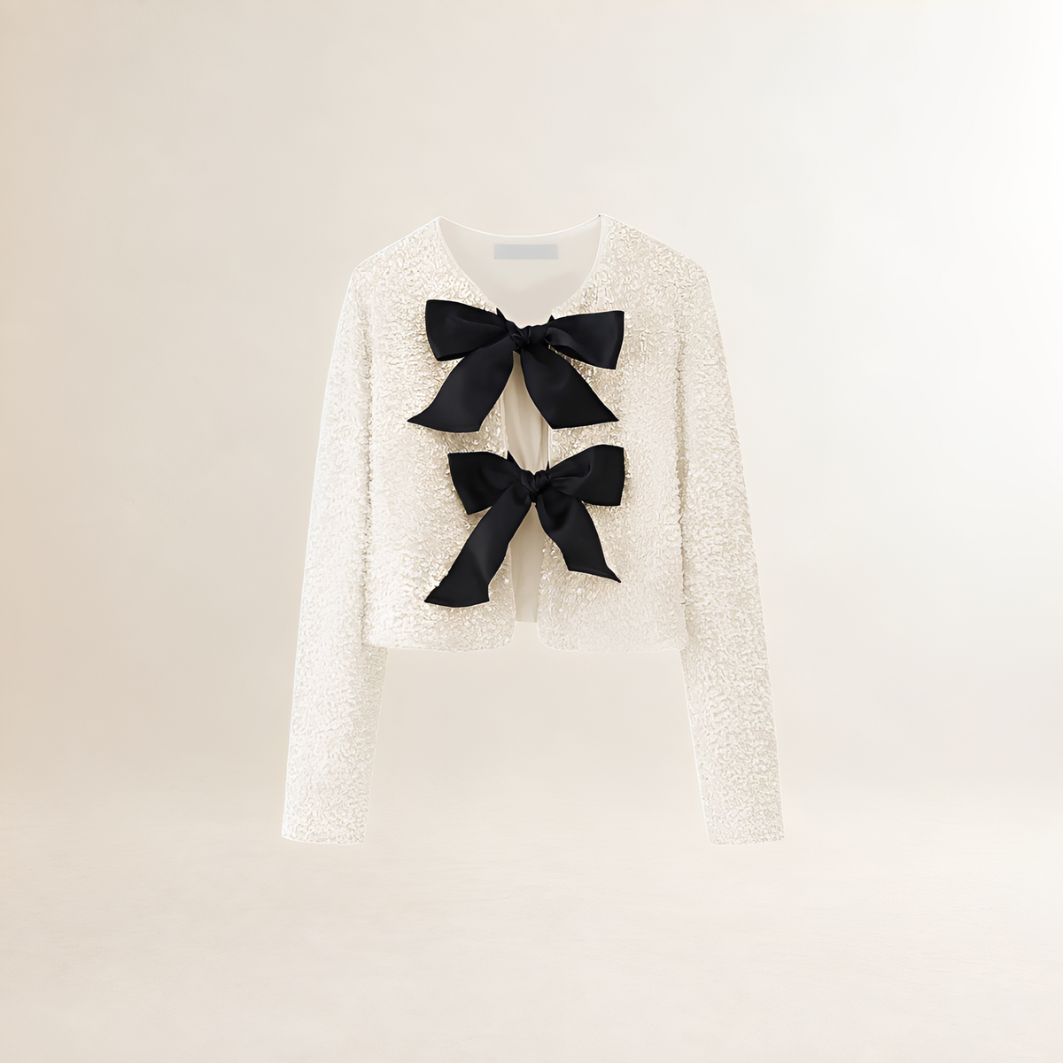Veste pour femmes à sequins, manches longues, coupe crop, détail nœud papillon