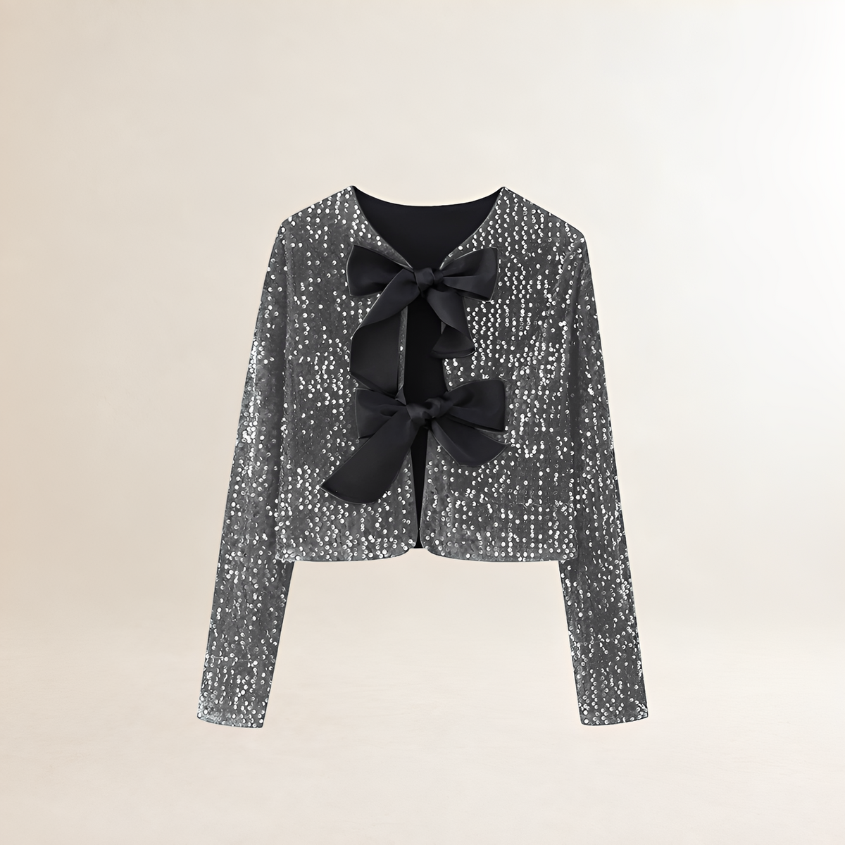 Veste pour femmes à sequins, manches longues, coupe crop, détail nœud papillon