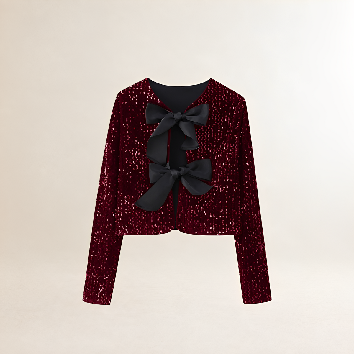 Veste pour femmes à sequins, manches longues, coupe crop, détail nœud papillon