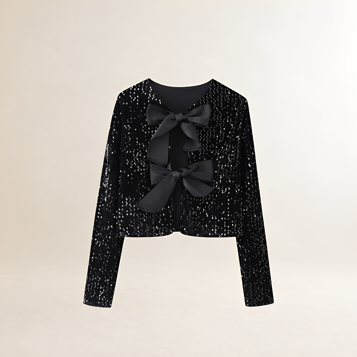 Veste pour femmes à sequins, manches longues, coupe crop, détail nœud papillon