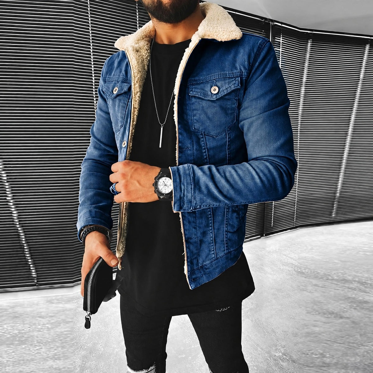 Veste pour hommes coupe ajustée avec fermeture à boutons et col contrasté