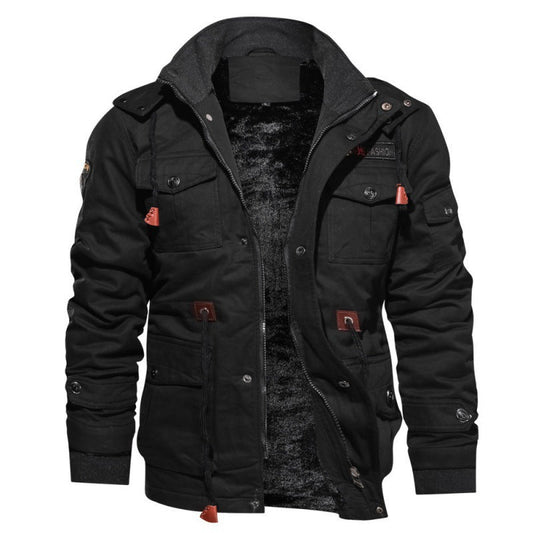 Veste pour hommes à doublure chaude, multiples poches et fermeture zippée et bouton