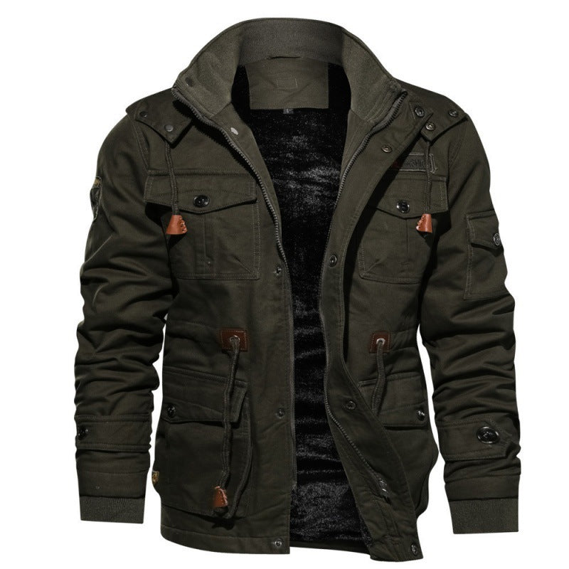 Veste pour hommes à doublure chaude, multiples poches et fermeture zippée et bouton