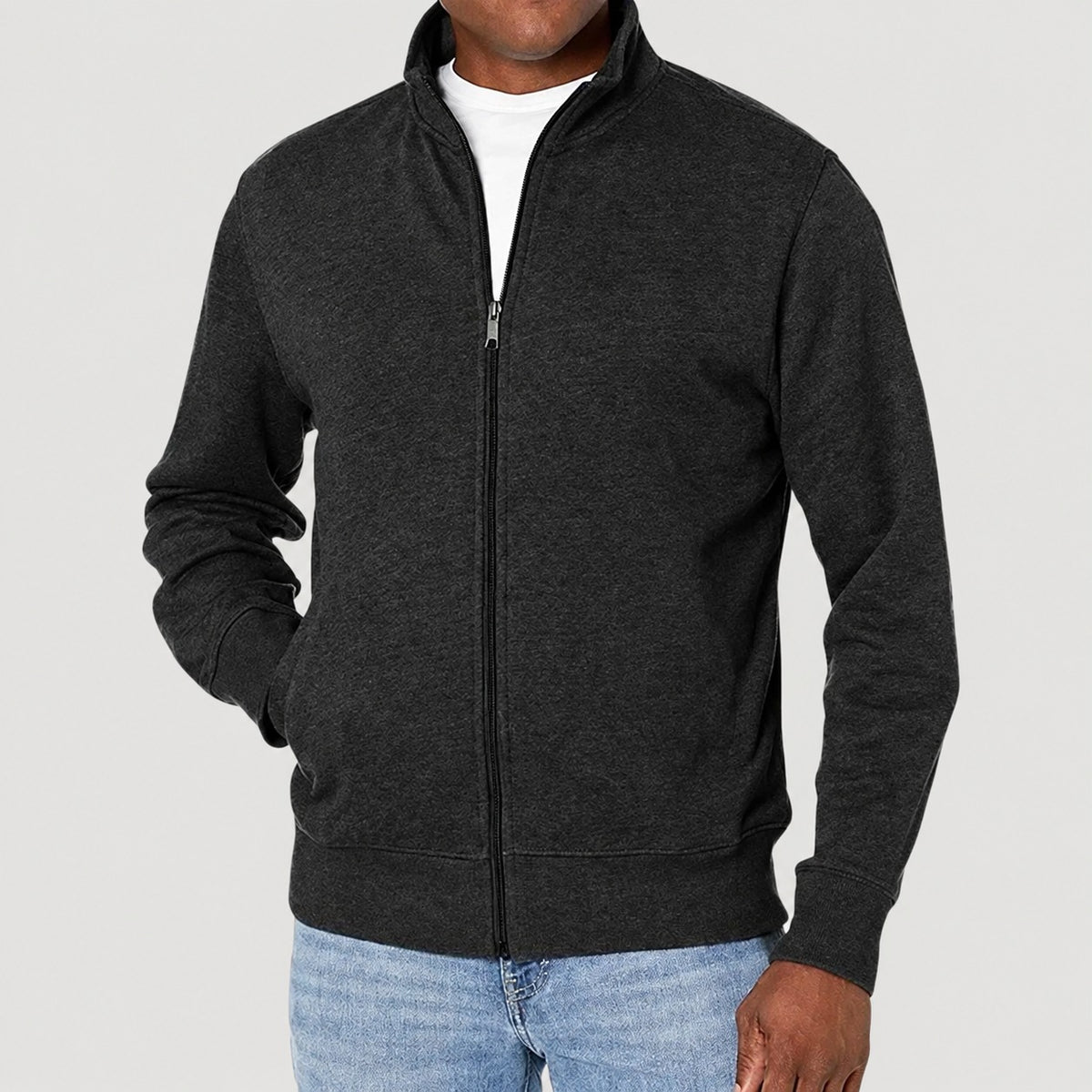 Veste zippée homme style décontracté col montant coupe régulière