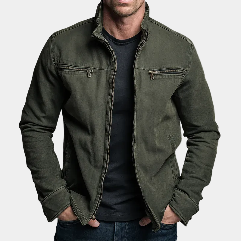 Veste zippée pour hommes à col montant et poches poitrine doubles - coupe moderne