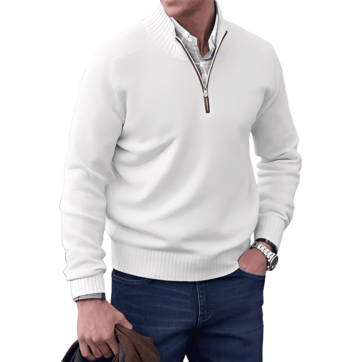 Kian - Pull moderne pour homme avec fermeture éclair pratique