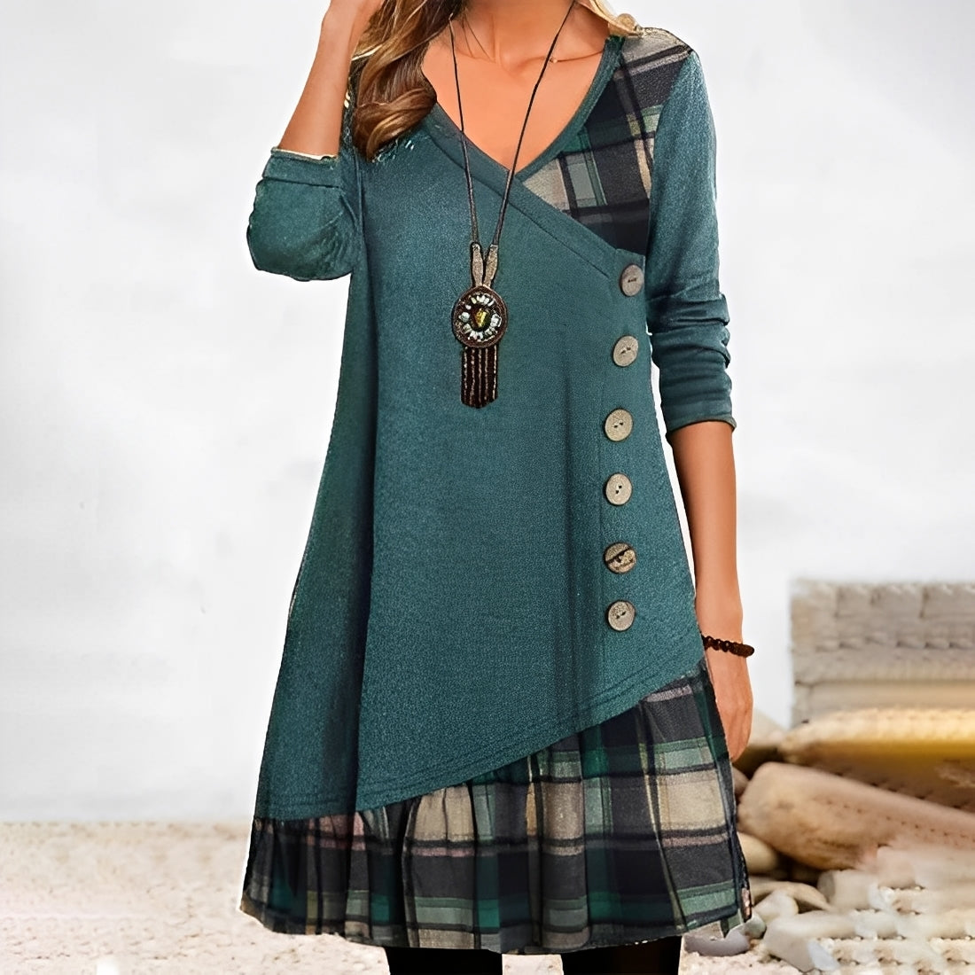 Shawnee - Robe Décontractée à Carreaux Patchwork pour Femmes