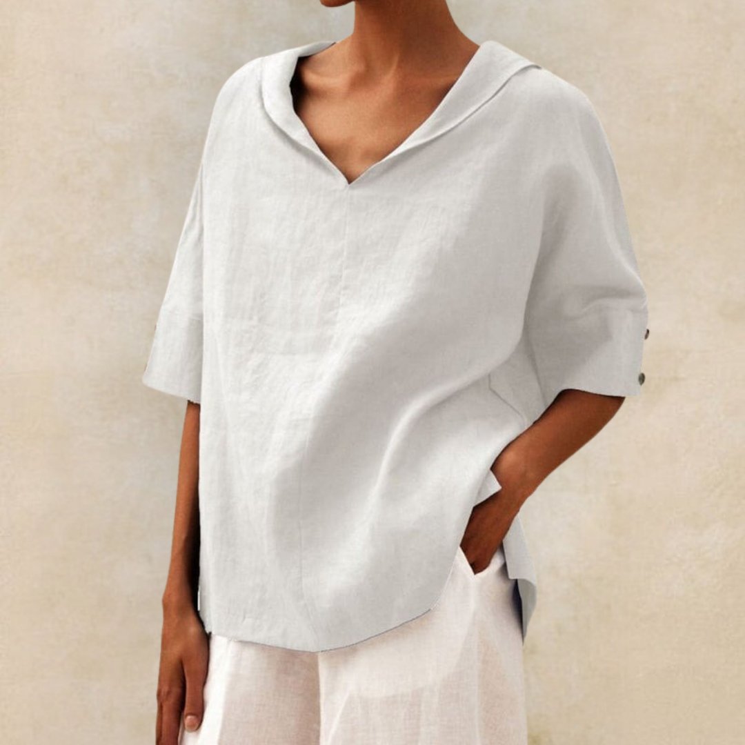 Lena - Blouse pour femme avec col en V en tissu léger