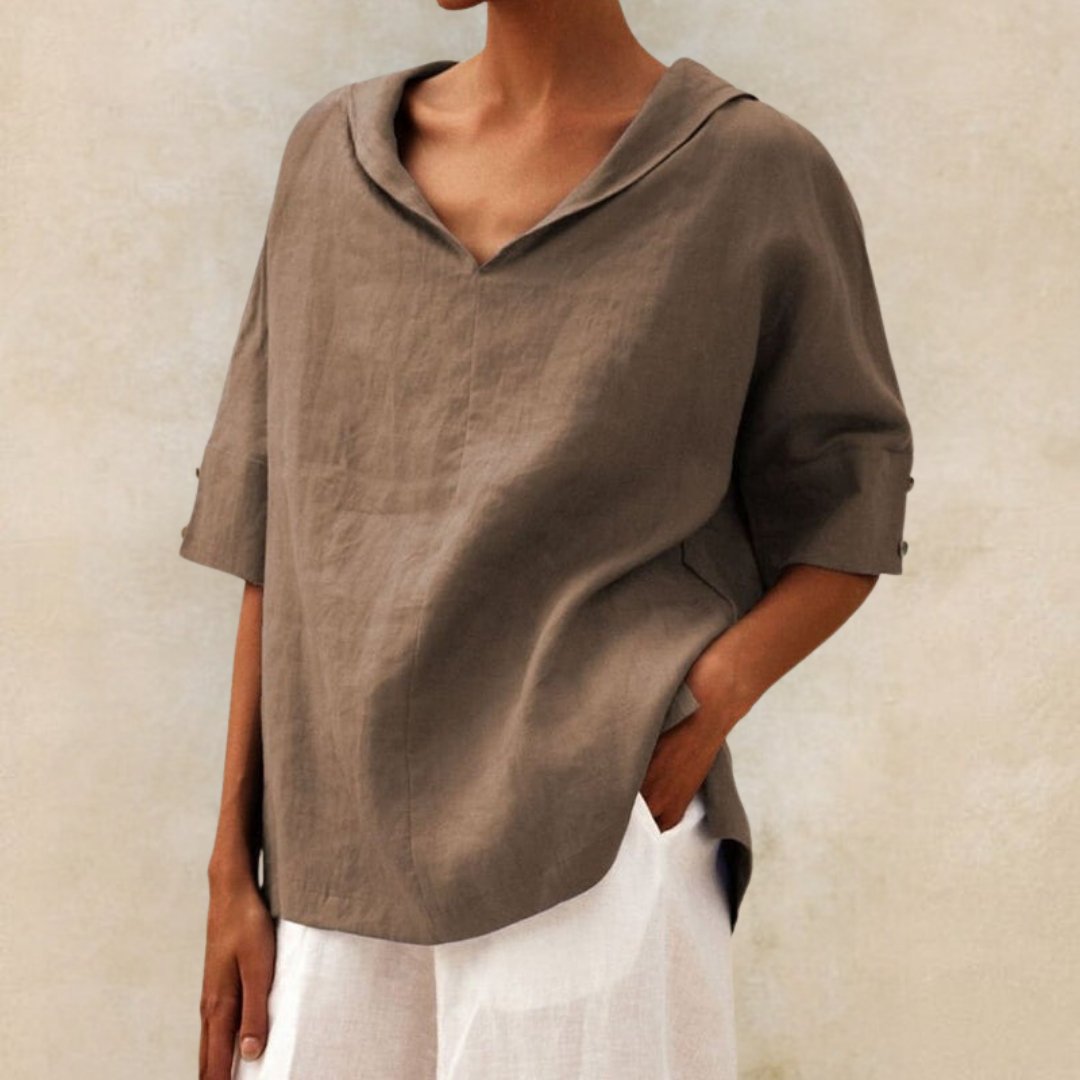 Lena - Blouse pour femme avec col en V en tissu léger