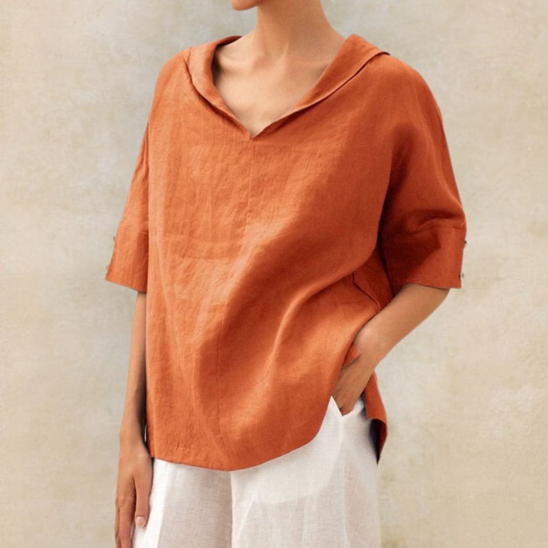 Lena - Blouse pour femme avec col en V en tissu léger