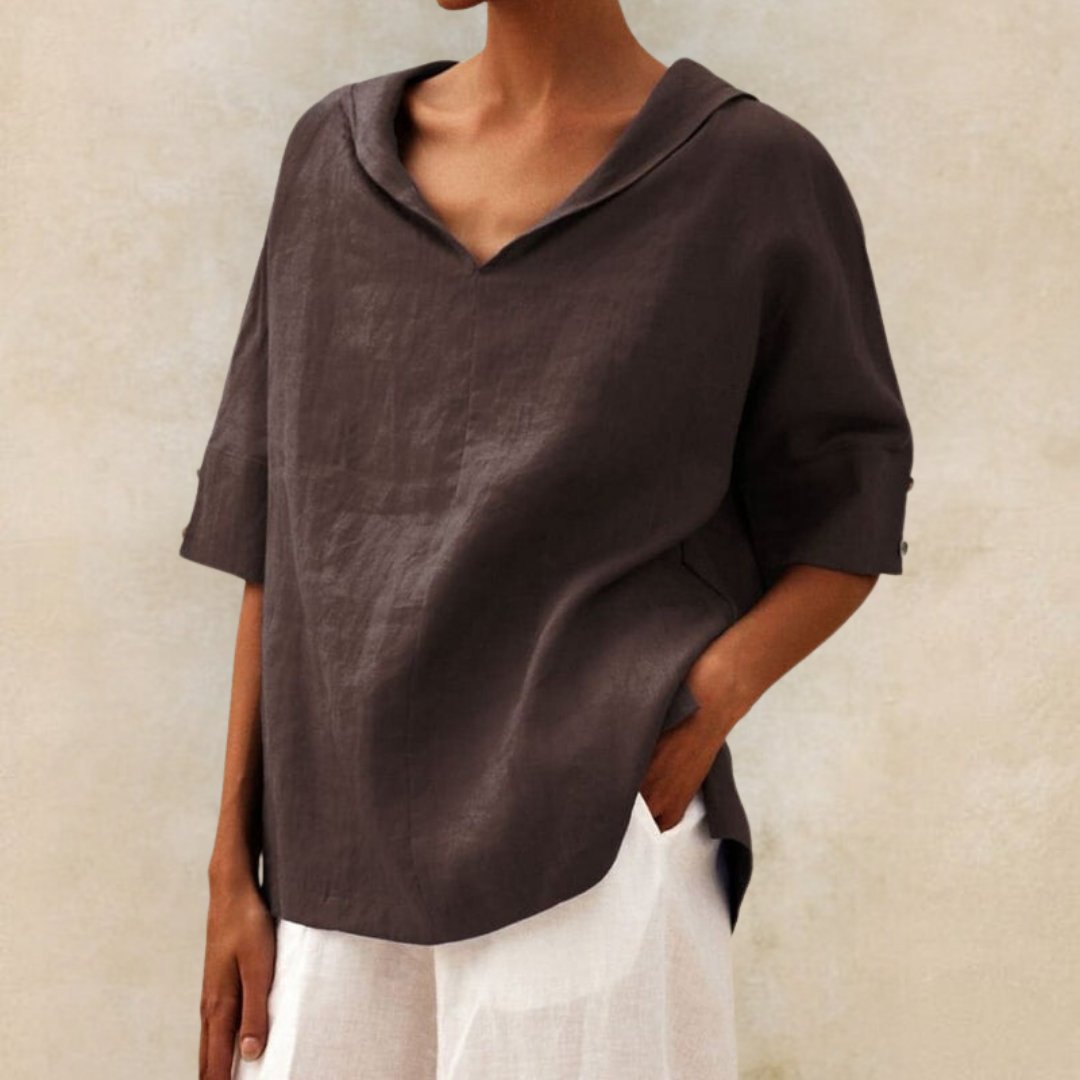 Lena - Blouse pour femme avec col en V en tissu léger