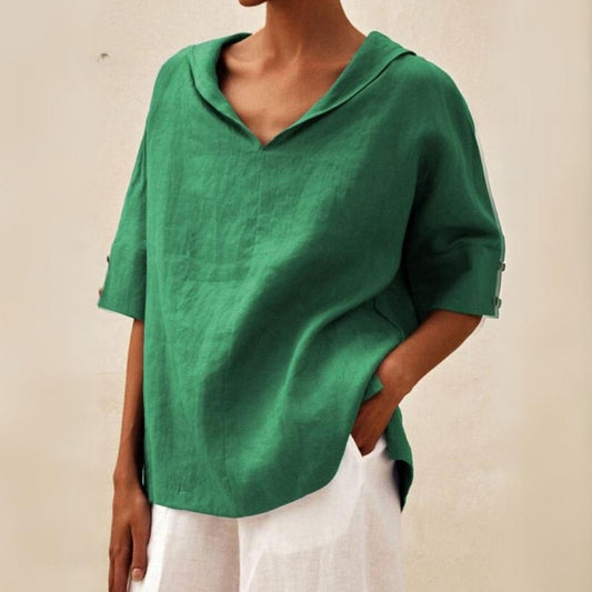 Lena - Blouse pour femme avec col en V en tissu léger